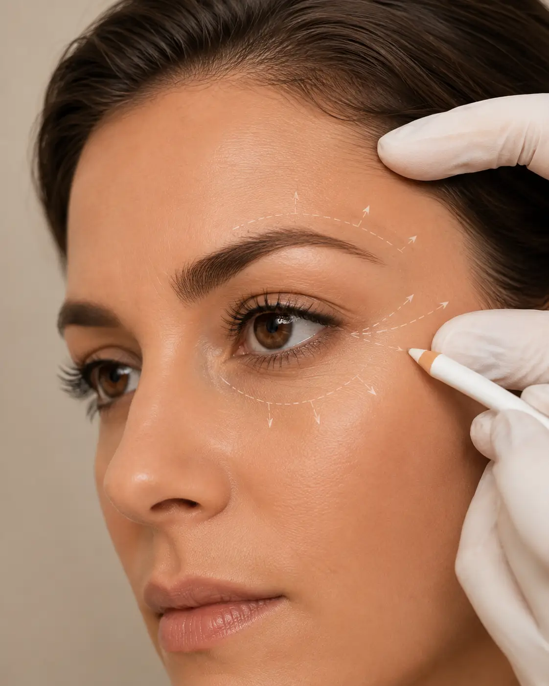 Marcación y análisis de la región periocular durante una valoración para blefaroplastia